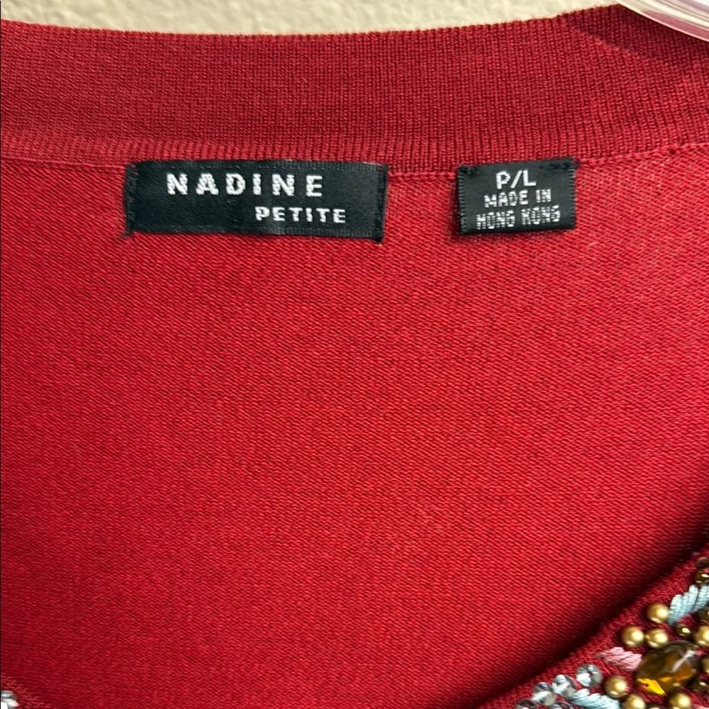 NADINE Petite Large Red Cropped Cardigan with Decorative Trim - Picture 2 of 8